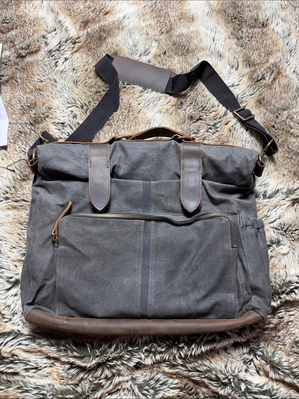 Harley-Davidson Gray Canvas Messenger Bag with Brown Trim